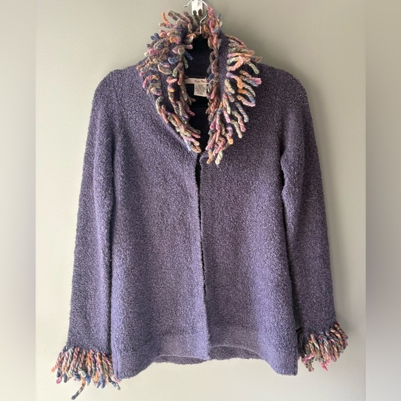 Free People Womens Cardigan Ruffle Fringe Size M Hook & Eye Purple Fringe, wool - Picture 1 of 7